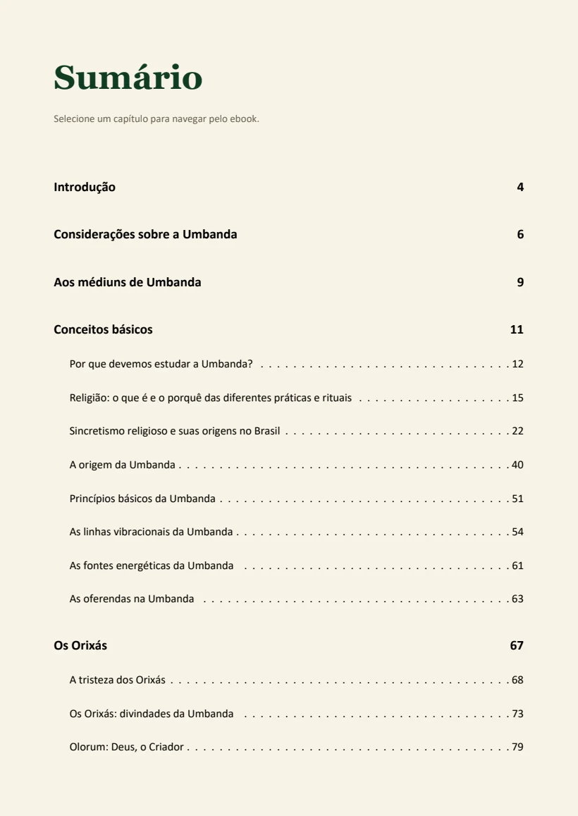 Página real do sumário do ebook